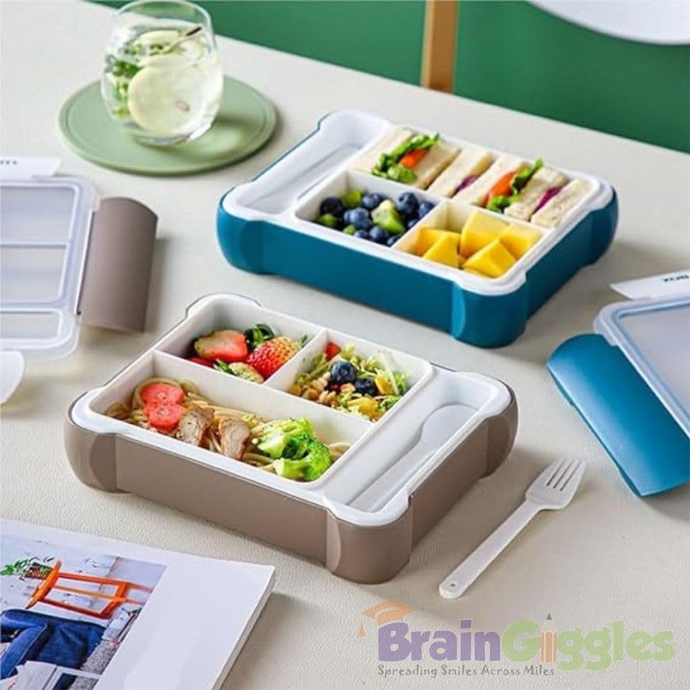 Brain Giggles - Bento Lunch Box With 3 Compartments - Brown