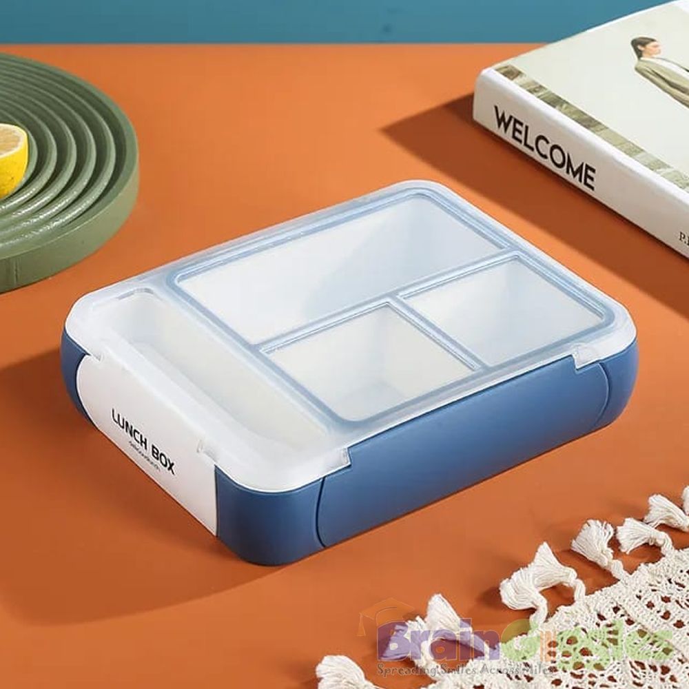 Brain Giggles - Bento Lunch Box With Spoon, Fork And 3 Compartments - Blue