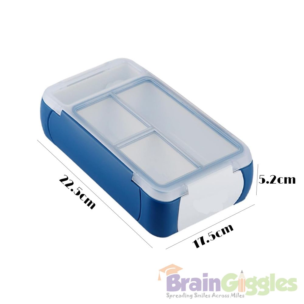 Brain Giggles - Bento Lunch Box With Spoon, Fork And 3 Compartments - Blue