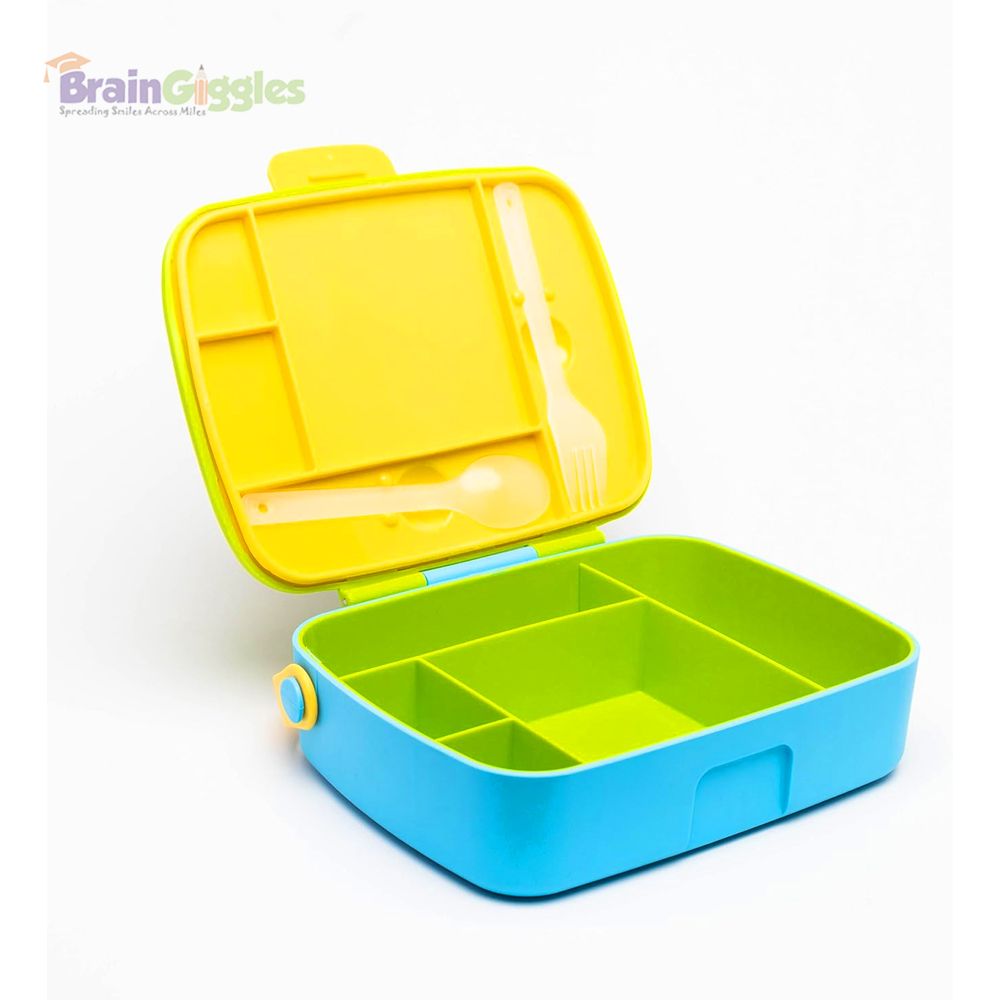 Brain Giggles - Bento Lunch Box With 5 Compartments - Green/Blue