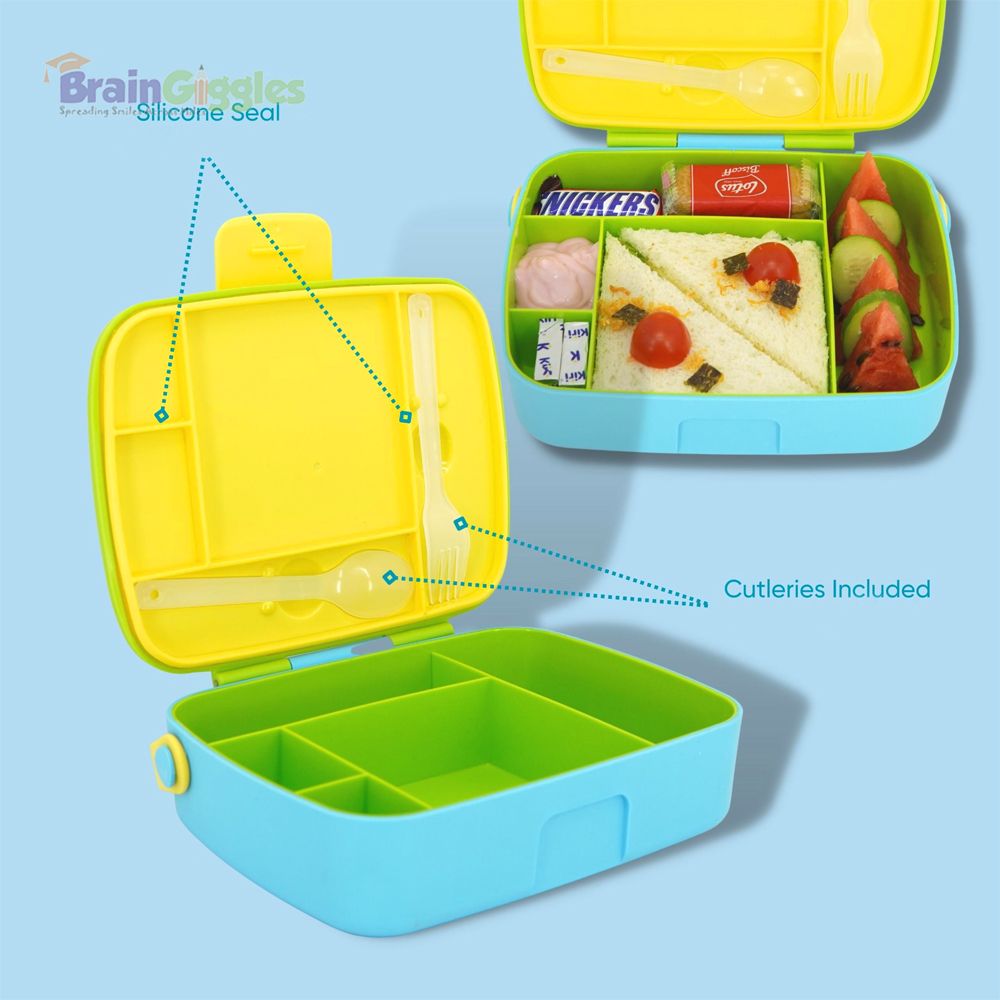 Brain Giggles - Bento Lunch Box With 5 Compartments - Green/Blue