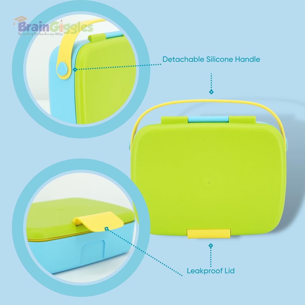 Brain Giggles - Bento Lunch Box With 5 Compartments - Green/Blue