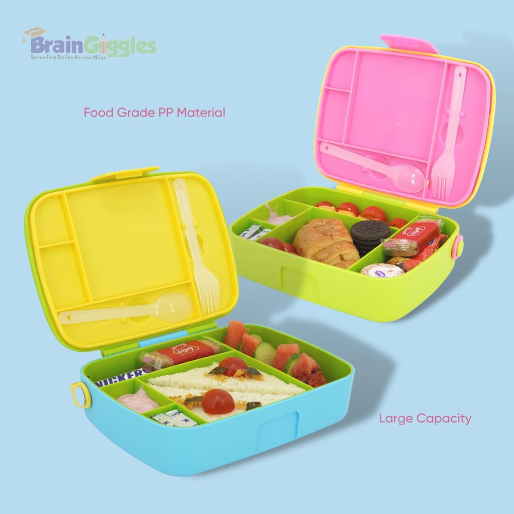 Brain Giggles - Bento Lunch Box With 5 Compartments - Green/Blue