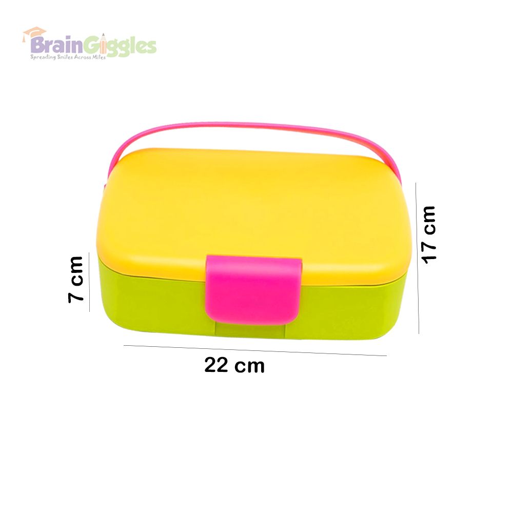 Brain Giggles - Bento Lunch Box With 5 Compartments And Cutlery - Yellow/Green