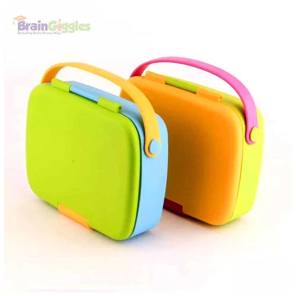 Brain Giggles - Bento Lunch Box With 5 Compartments And Cutlery - Yellow/Green