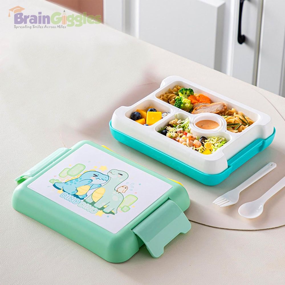 Brain Giggles - Bento Lunch Box With 4 Compartments - Dinosaur - Green