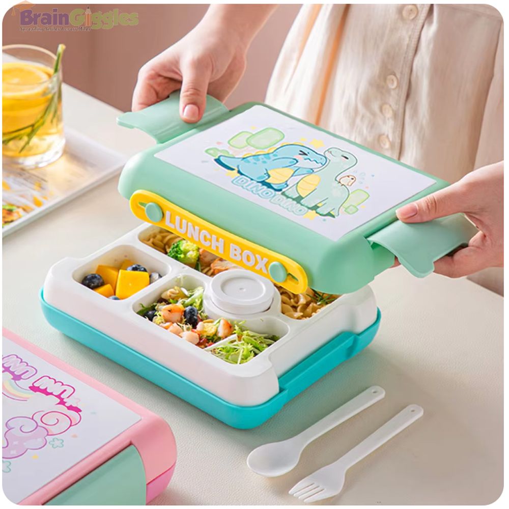 Brain Giggles - Bento Lunch Box With 4 Compartments - Dinosaur - Green