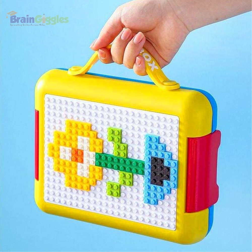 Brain Giggles - Bento Lunch Box With 4 Compartments And Building Blocks - Yellow/Blue