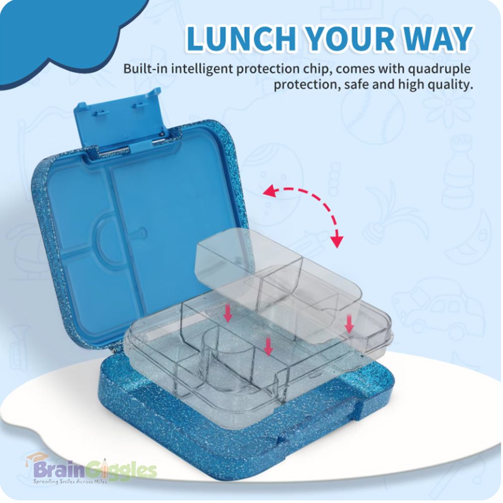 Brain Giggles - Glittery Bento Lunch Box With 6 Compartments - Blue