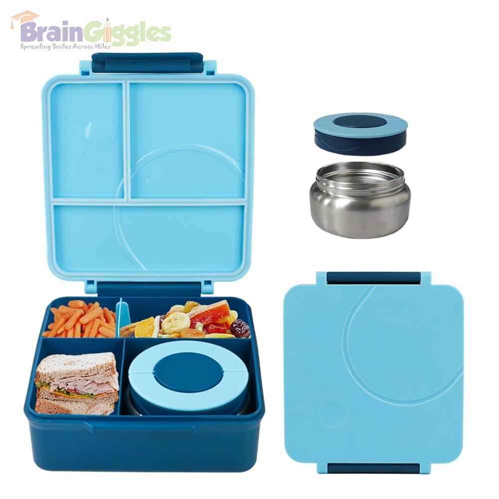 Brain Giggles - Insulated Bento Lunch Box For Kids 1600ml - Blue