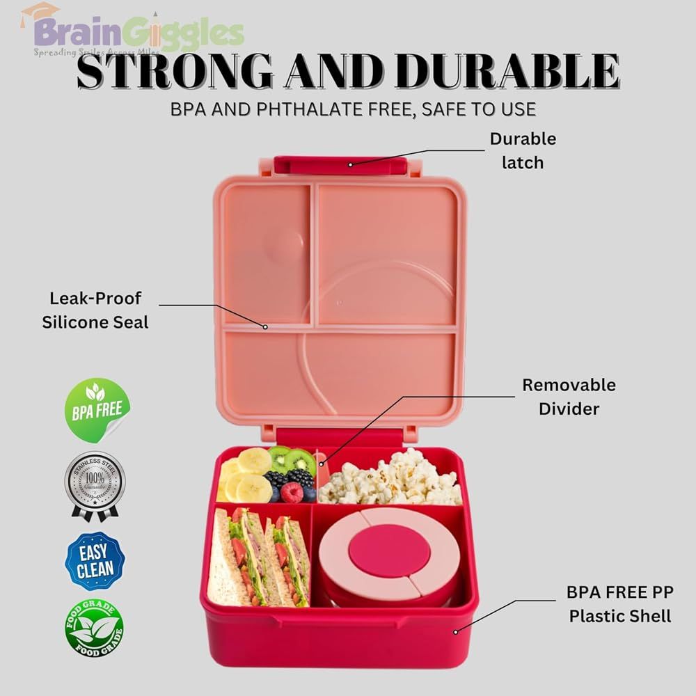 Brain Giggles - Insulated Bento Lunch Box For Kids 1600ml - Red