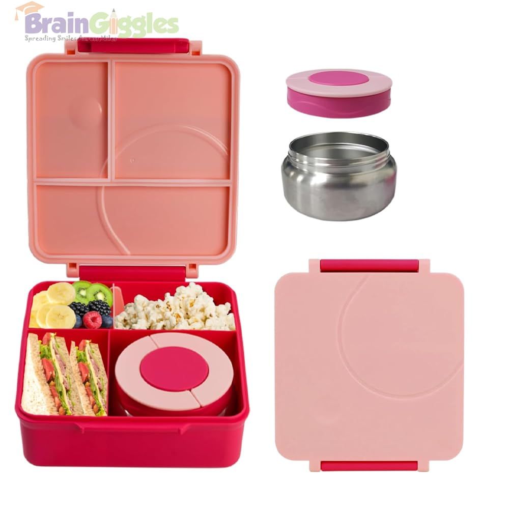 Brain Giggles - Insulated Bento Lunch Box For Kids 1600ml - Red