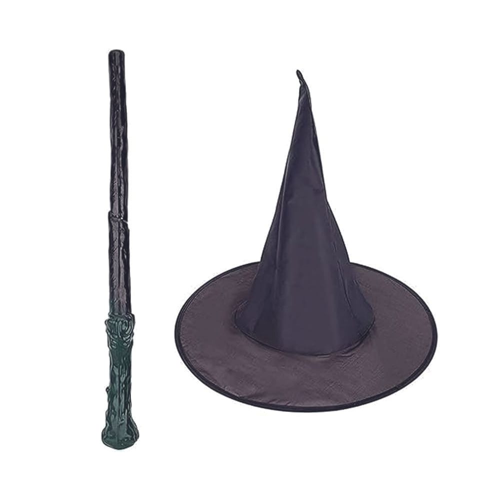 Brain Giggles - Harry Potter Wand And Wizard Hat Halloween Costume Set - 2 Pcs