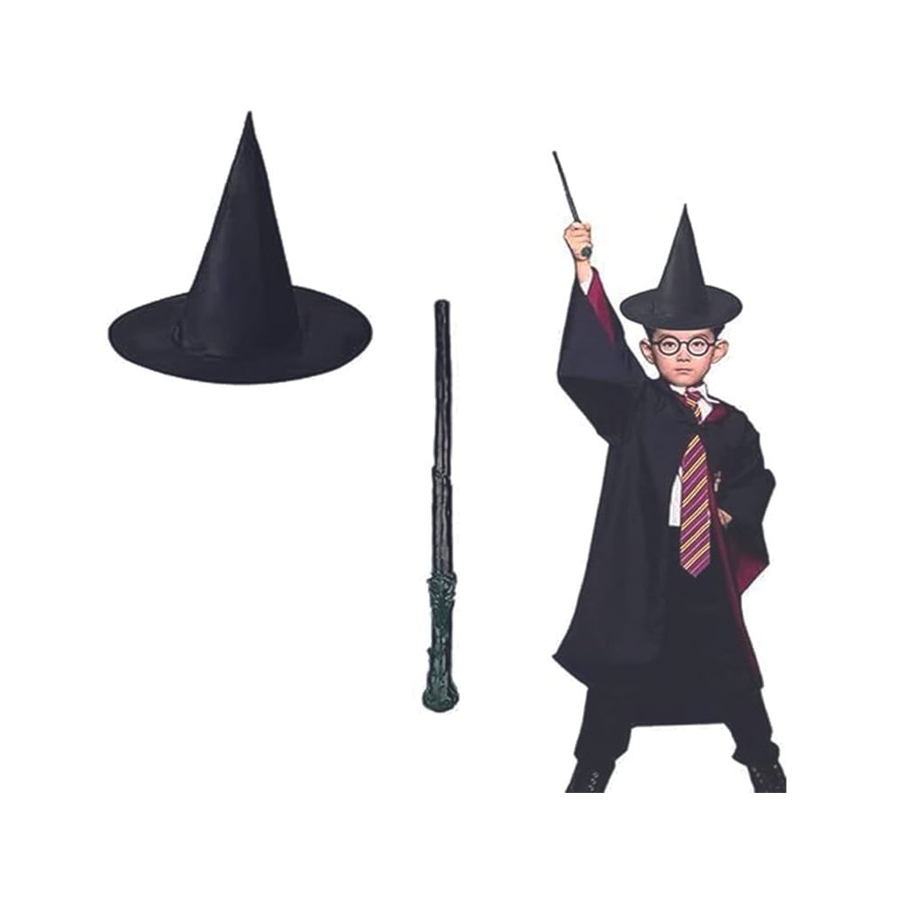 Brain Giggles - Harry Potter Wand And Wizard Hat Halloween Costume Set - 2 Pcs