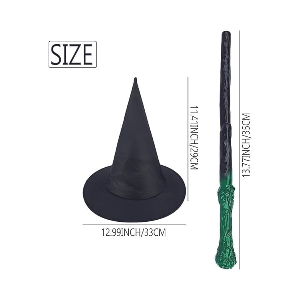 Brain Giggles - Harry Potter Wand And Wizard Hat Halloween Costume Set - 2 Pcs