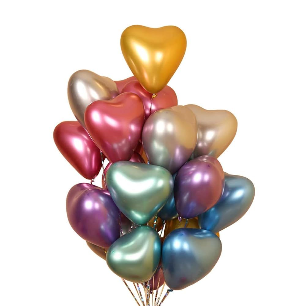 Brain Giggles - Birthday Party Metallic Latex Colorful Heart Shaped Balloons - 10 Inch - 20 Pcs