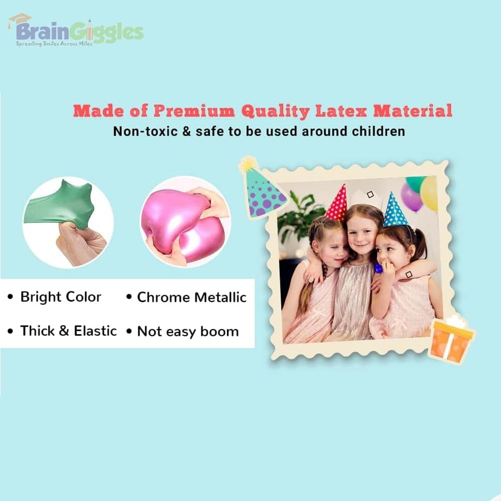 Brain Giggles - Birthday Party Metallic Latex Colorful Heart Shaped Balloons - 10 Inch - 20 Pcs