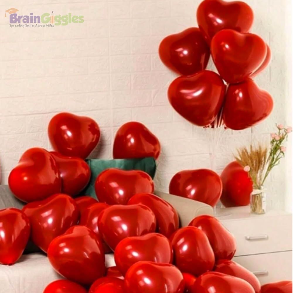 Brain Giggles- Valentines Anniversary Decoration Red Heart Balloons - Set of 20 - 10 Inch