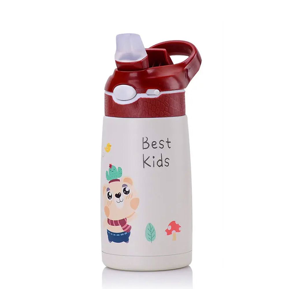 Brain Giggles - Stainless Steel Best Kids Water Bottle With Straw And Handle - Brown - 400ml