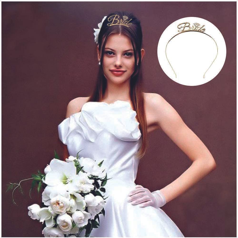 BrainGiggles - Bride Letter Design Elegant Bridal Tiara Headband - Gold