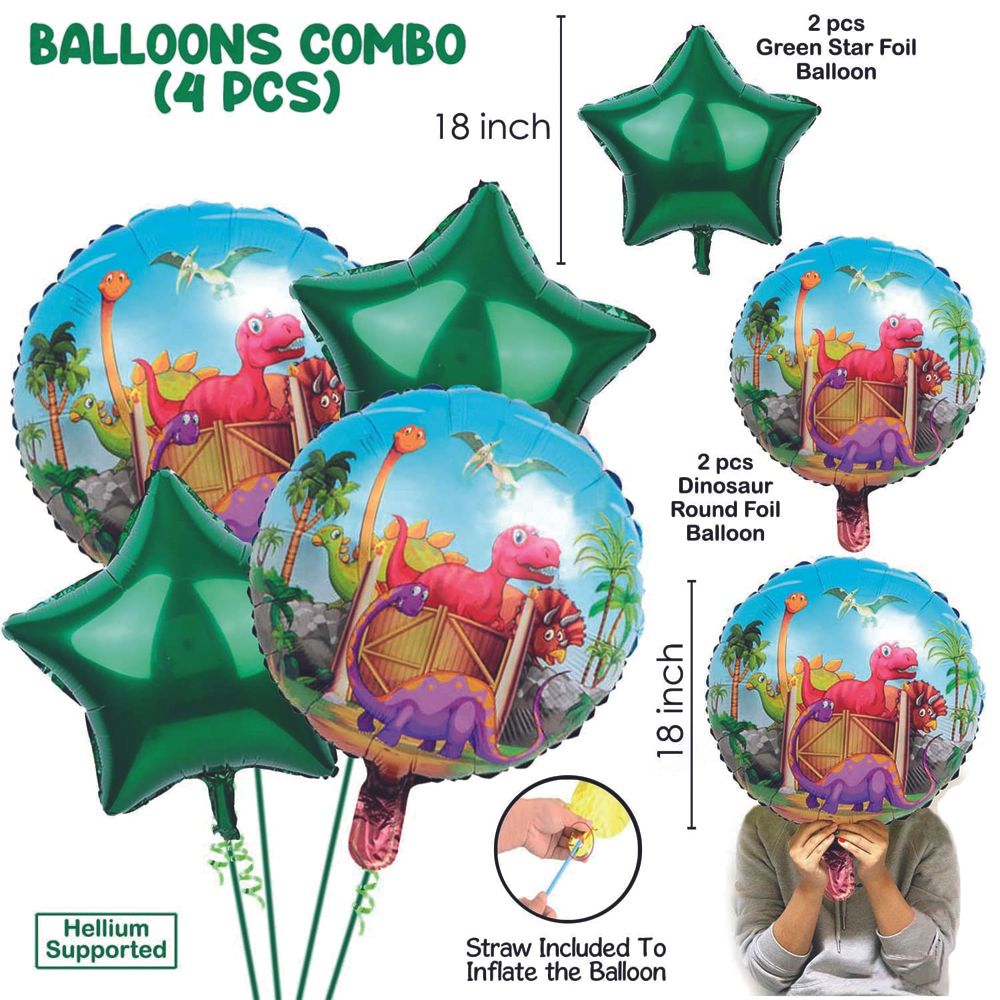 BrainGiggles - Dinosaur Themed Birthday Party Decorations Foil Balloons Set - 5 Pcs