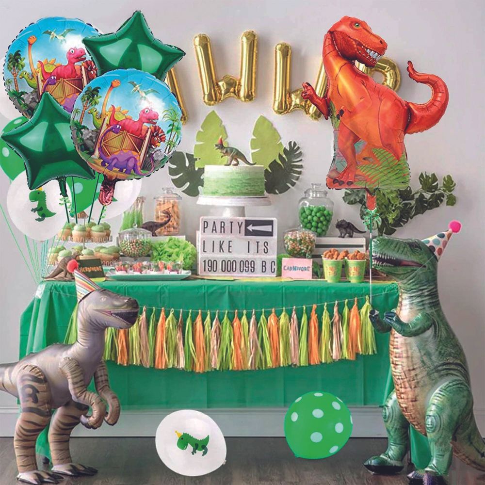 BrainGiggles - Dinosaur Themed Birthday Party Decorations Foil Balloons Set - 5 Pcs