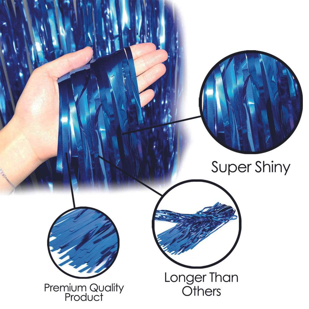 BrainGiggles - Metallic Foil Fringe Backdrop Curtain - 6ft X 3ft - Pack of 2 - Blue