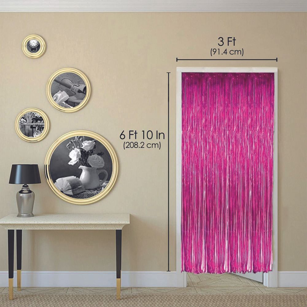 BrainGiggles - Birthday Party Metallic Foil Fringe Curtain Backdrop - 6ft X 3ft - Pink