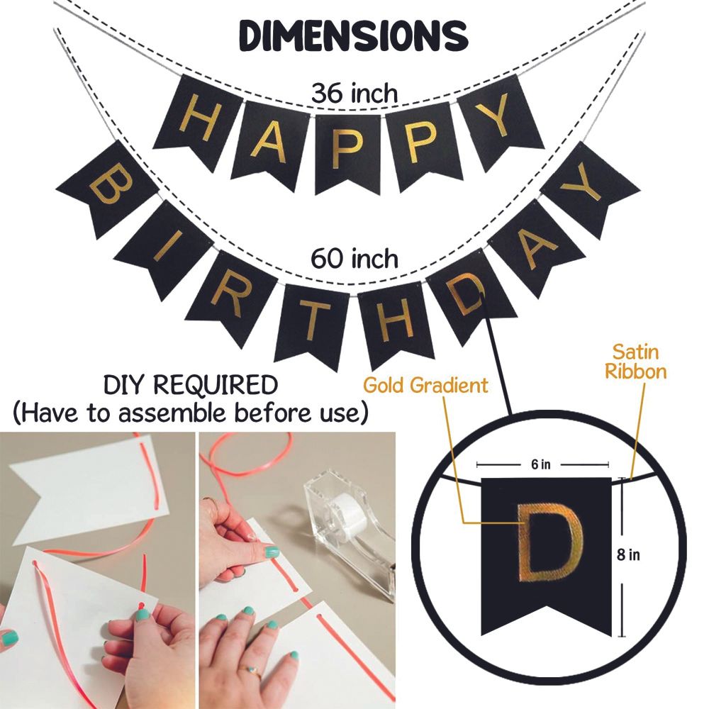 BrainGiggles - Cardstock Happy Birthday Banner - Black