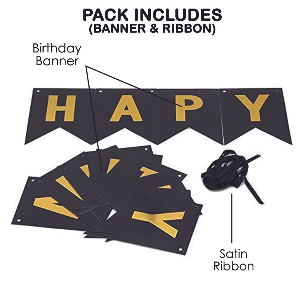 BrainGiggles - Cardstock Happy Birthday Banner - Black