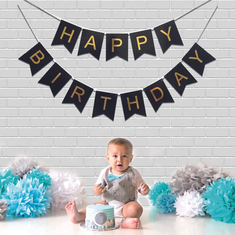 BrainGiggles - Cardstock Happy Birthday Banner - Black