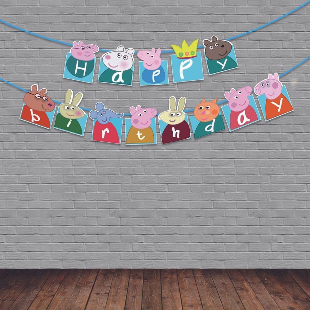 BrainGiggles - Peppa Pig Kids Party Decoration Happy Birthday Banner