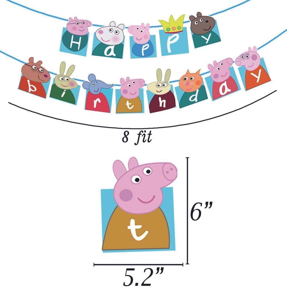 BrainGiggles - Peppa Pig Kids Party Decoration Happy Birthday Banner