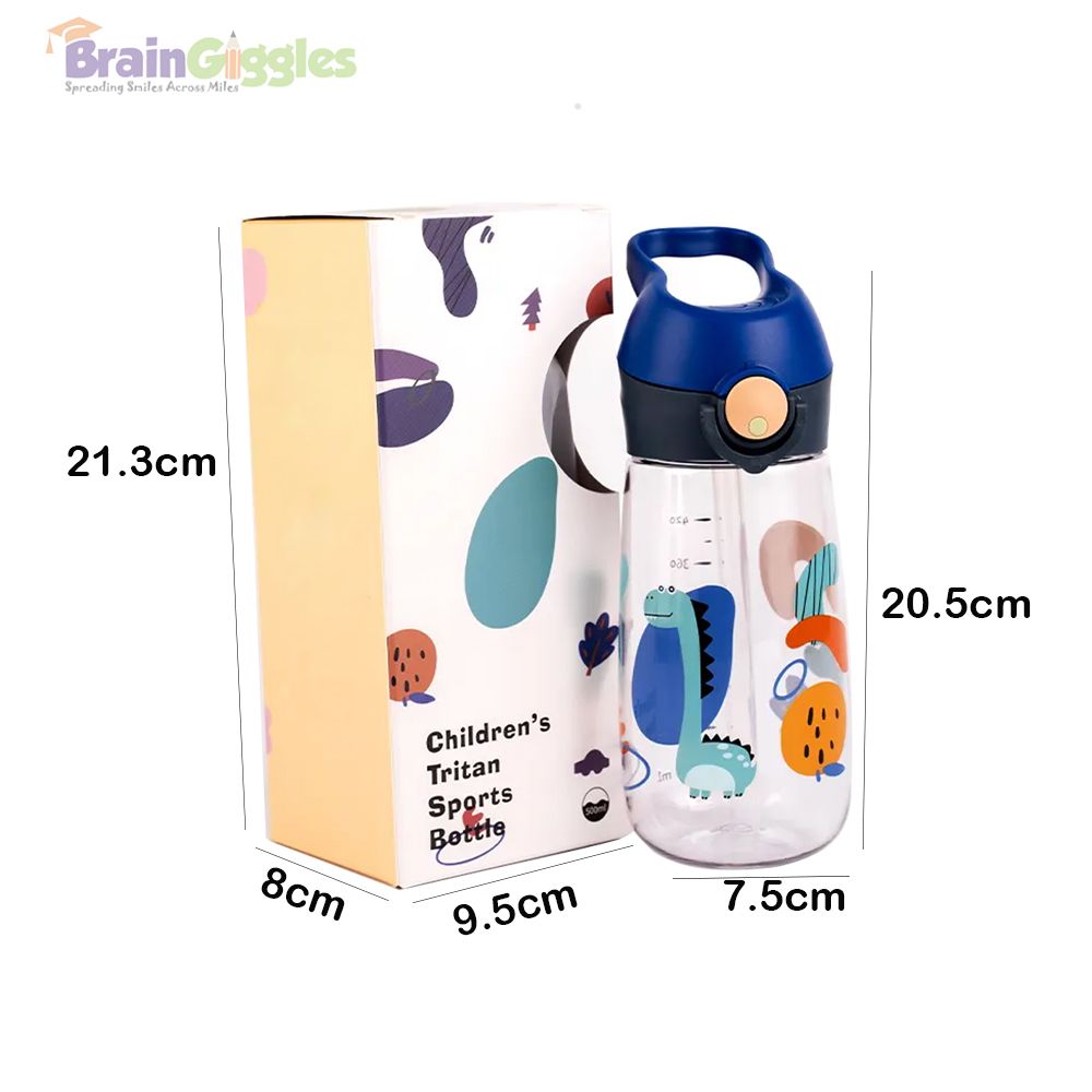 Brain Giggles - Water Bottle With Straw And Handle - Pink - 480ml