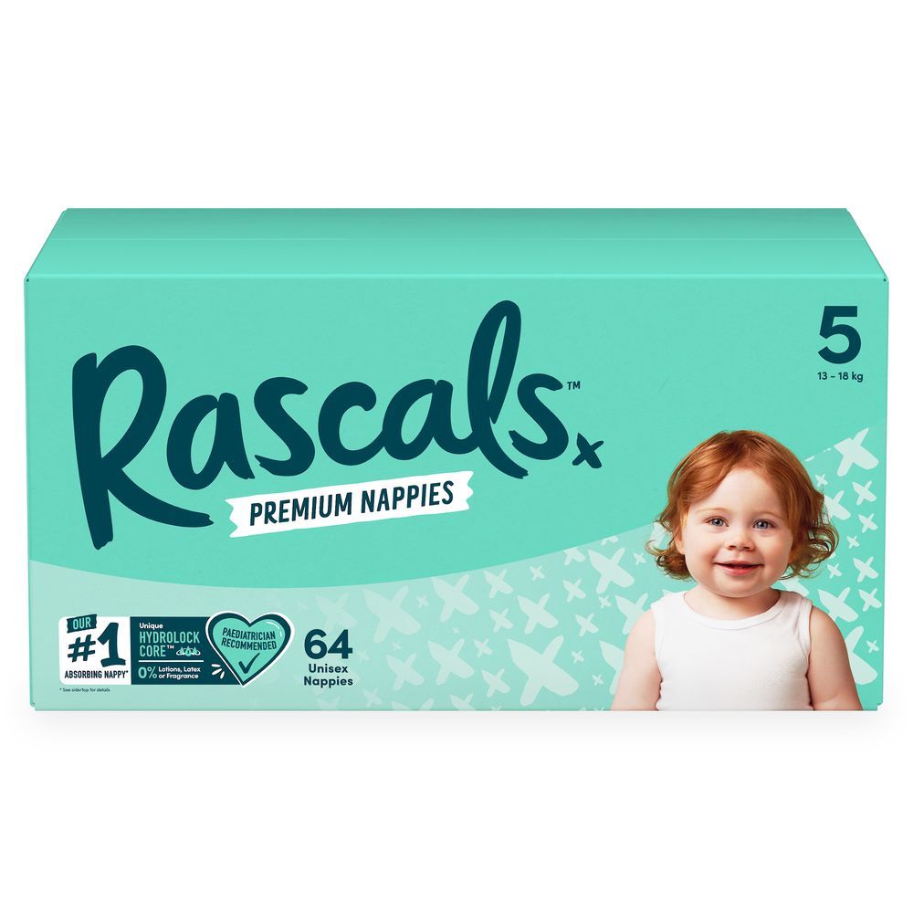 Rascals - Premium Baby Diapers Jumbo Box - Size 5 - 13-18 kg - 64 Pcs