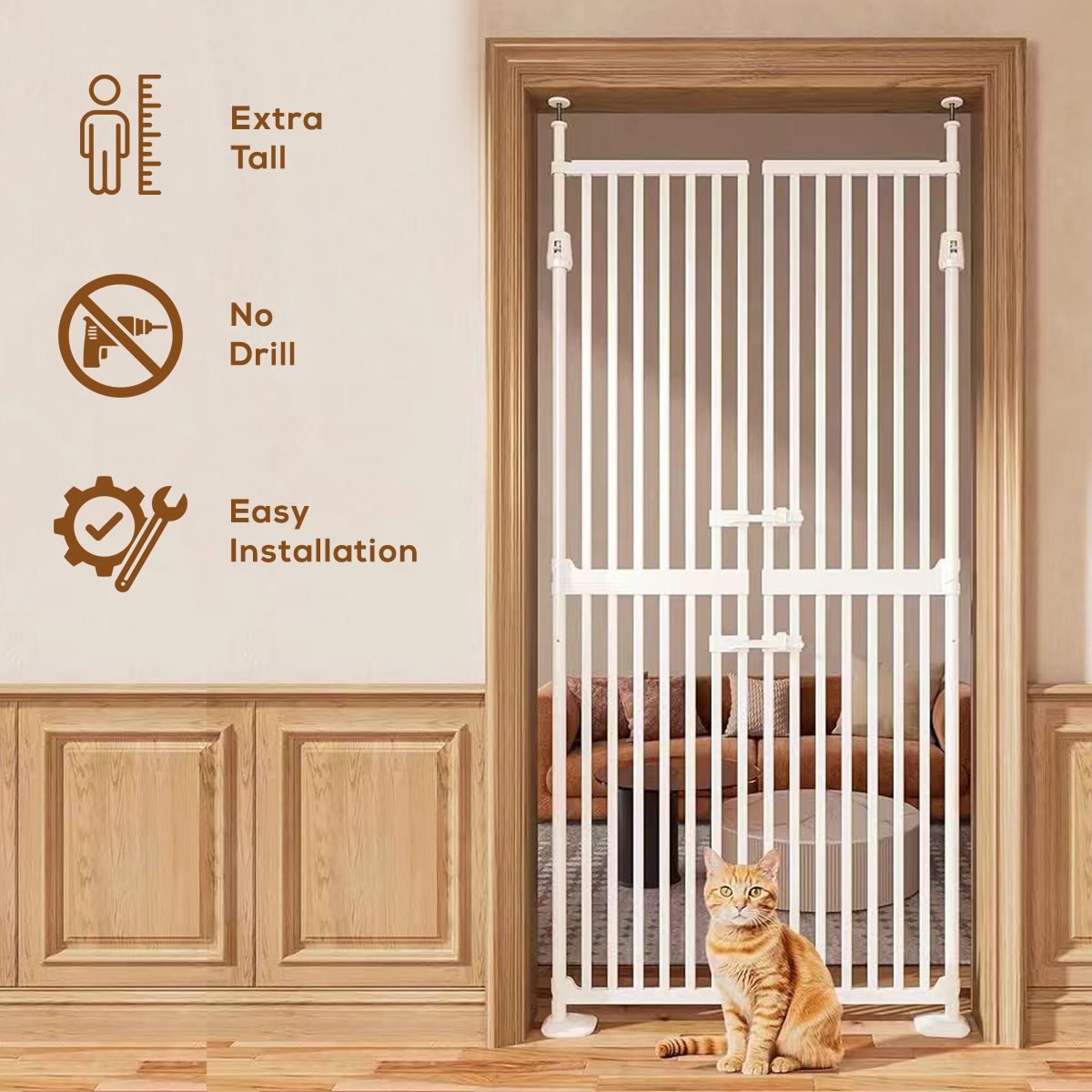 Baby Safe - Dual Door Metal Safety Gate With Extension - White - 40 cm