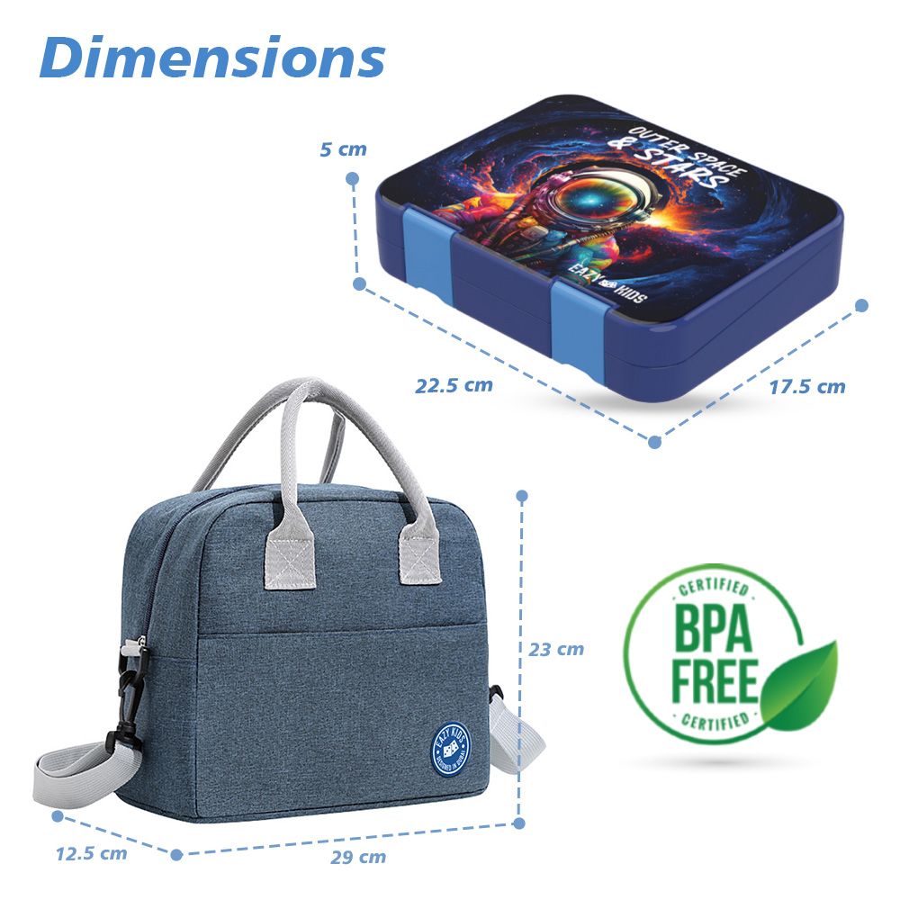 Eazy Kids - Bento Box And Lunch Bag With Accessory Set - Outer Space