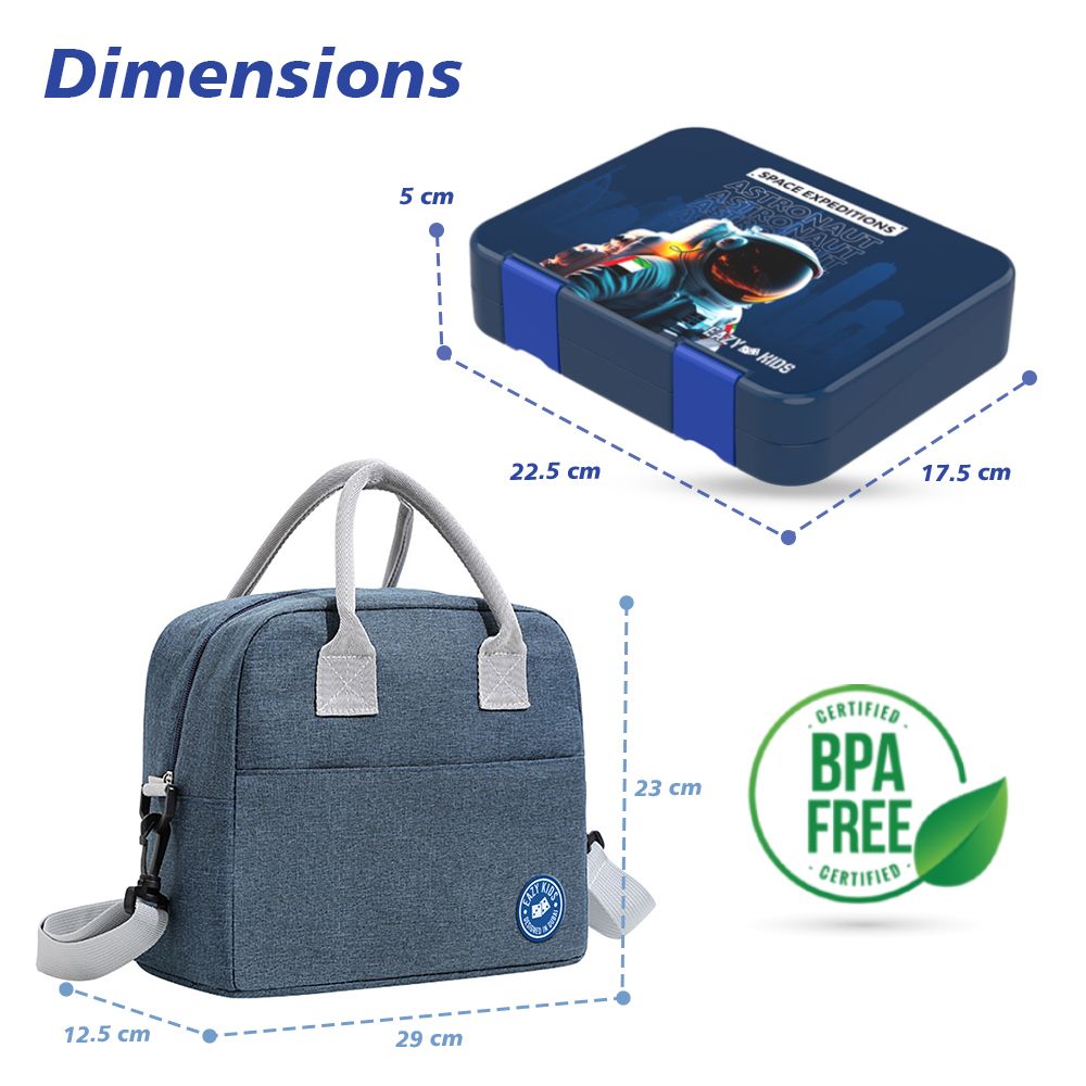 Eazy Kids - Lunch Bag With Bento Lunch Box And Accessory Set - Space Expeditions