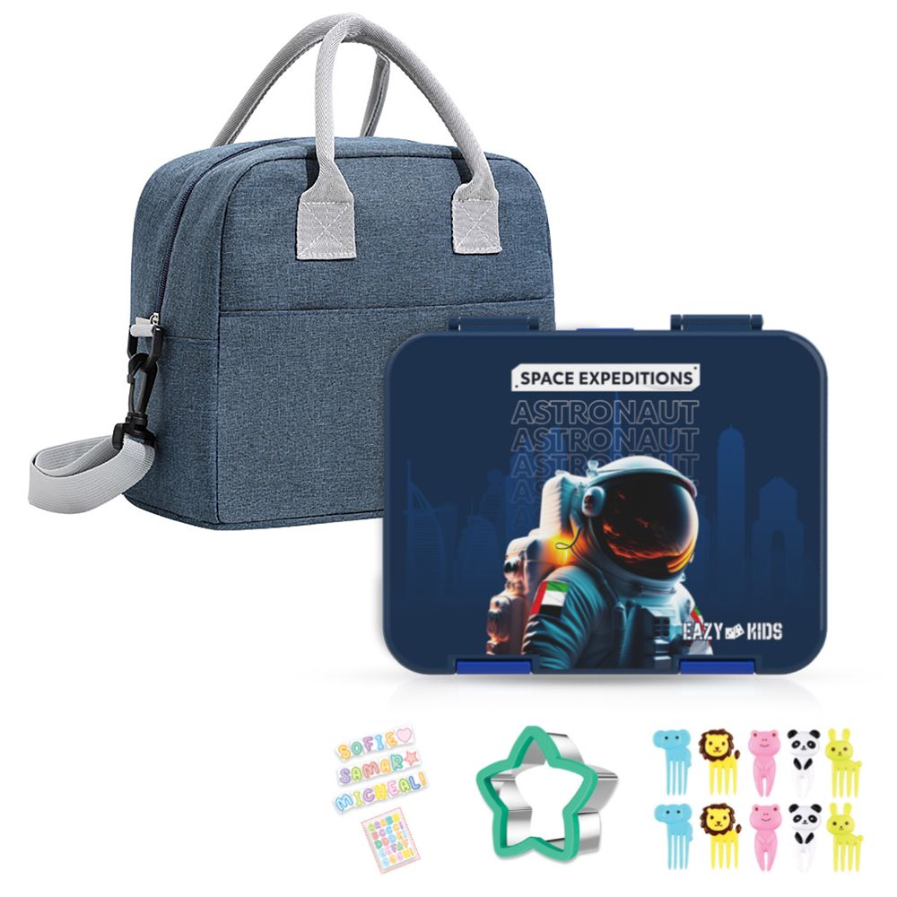 Eazy Kids - Lunch Bag With Bento Lunch Box And Accessory Set - Space Expeditions