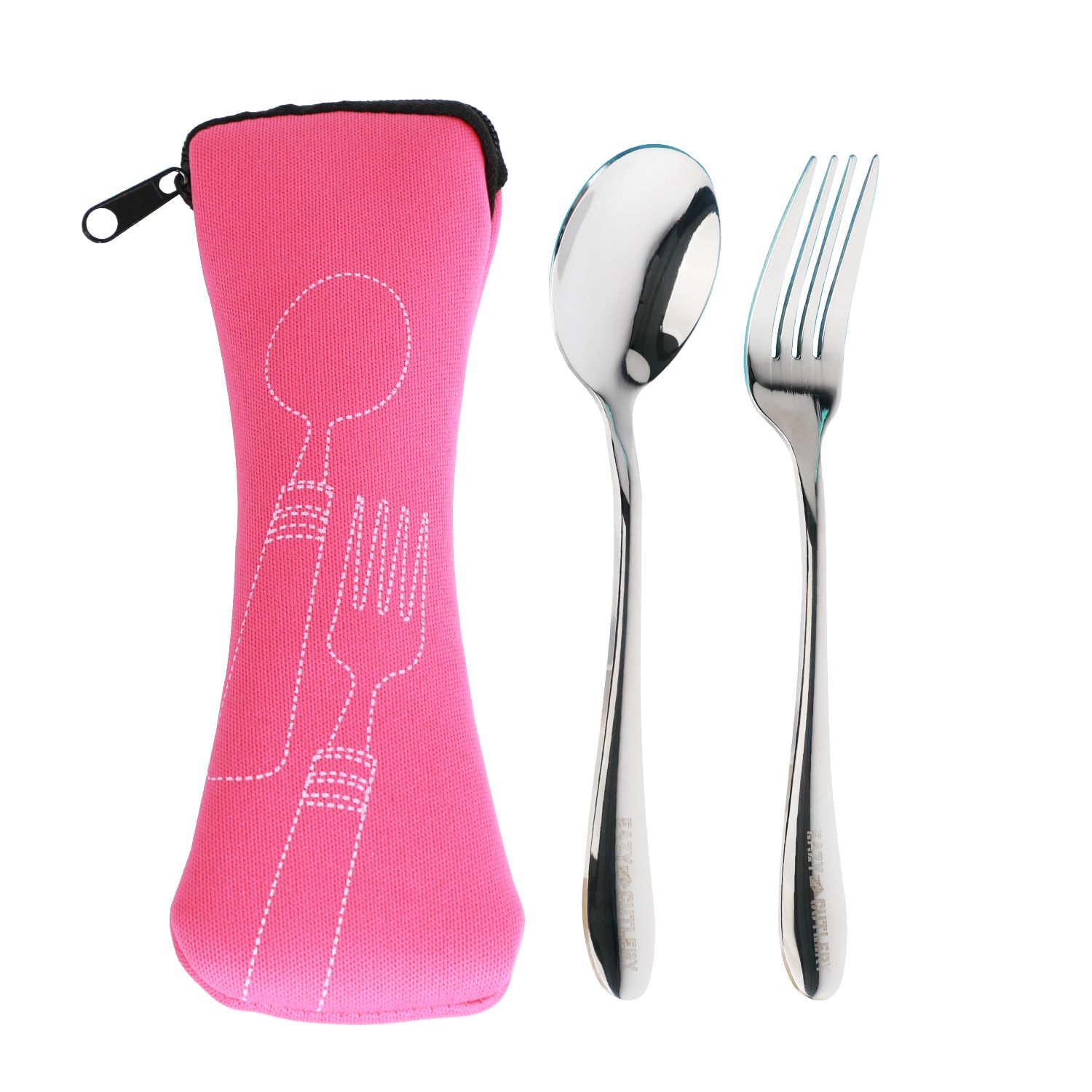 Eazy Kids - Jumbo Lunch Box With Lunch Bag And Cutlery Set - Pink