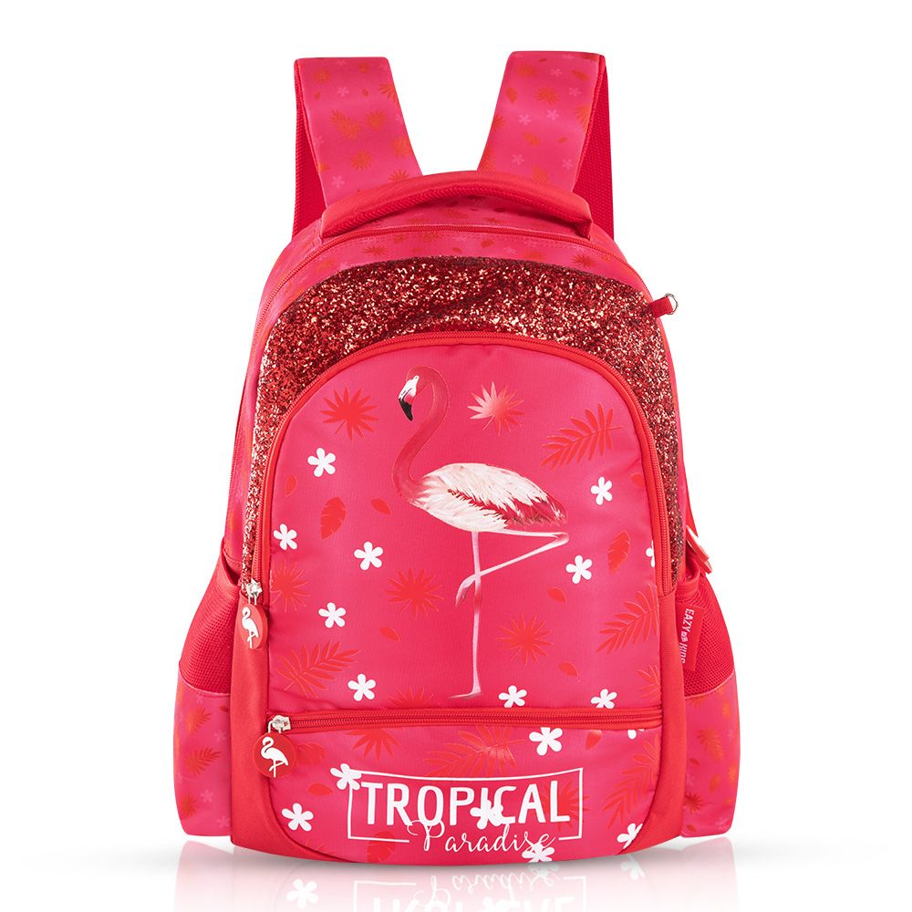 Eazy Kids - School Backpack With Lunch Kit Set - Tropical Pink - 4pcs