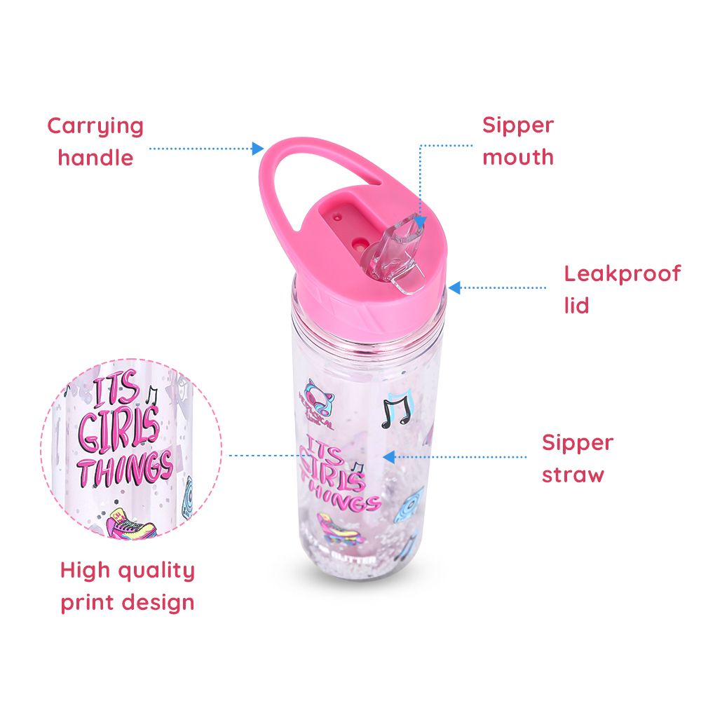 Eazy Kids - Girl Thing School Backpack And Accessory Set - Glitter Pink - 5pcs