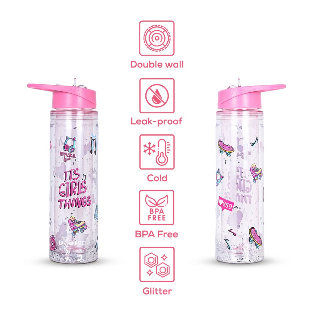 Eazy Kids - Girl Thing School Backpack And Accessory Set - Glitter Pink - 5pcs