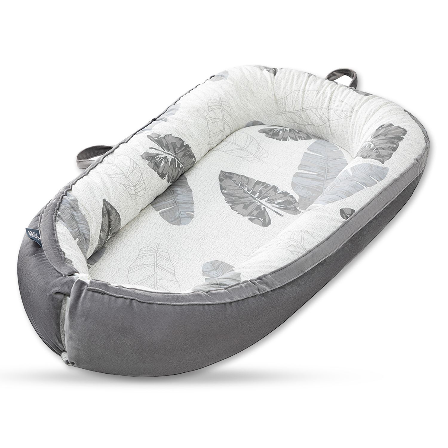 Little Story - Fiberfill Lounger Bed And Feeding Pillow With Slipcover Set - Leaves