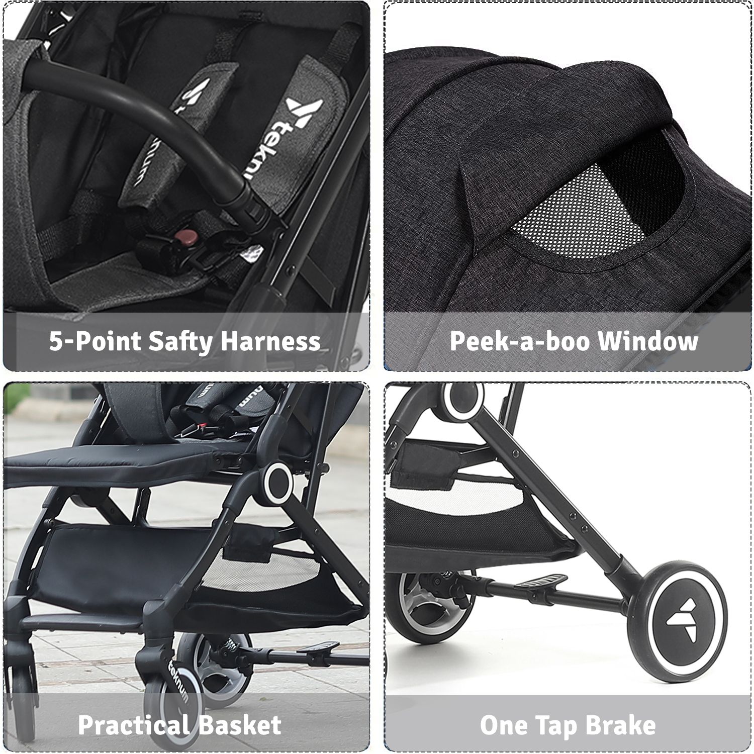 Teknum - Travel Cabin Stroller With Rugged Diaper Backpack Set - Black