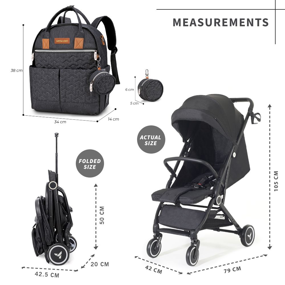 Teknum - Travel Cabin Stroller With Rugged Diaper Backpack Set - Black