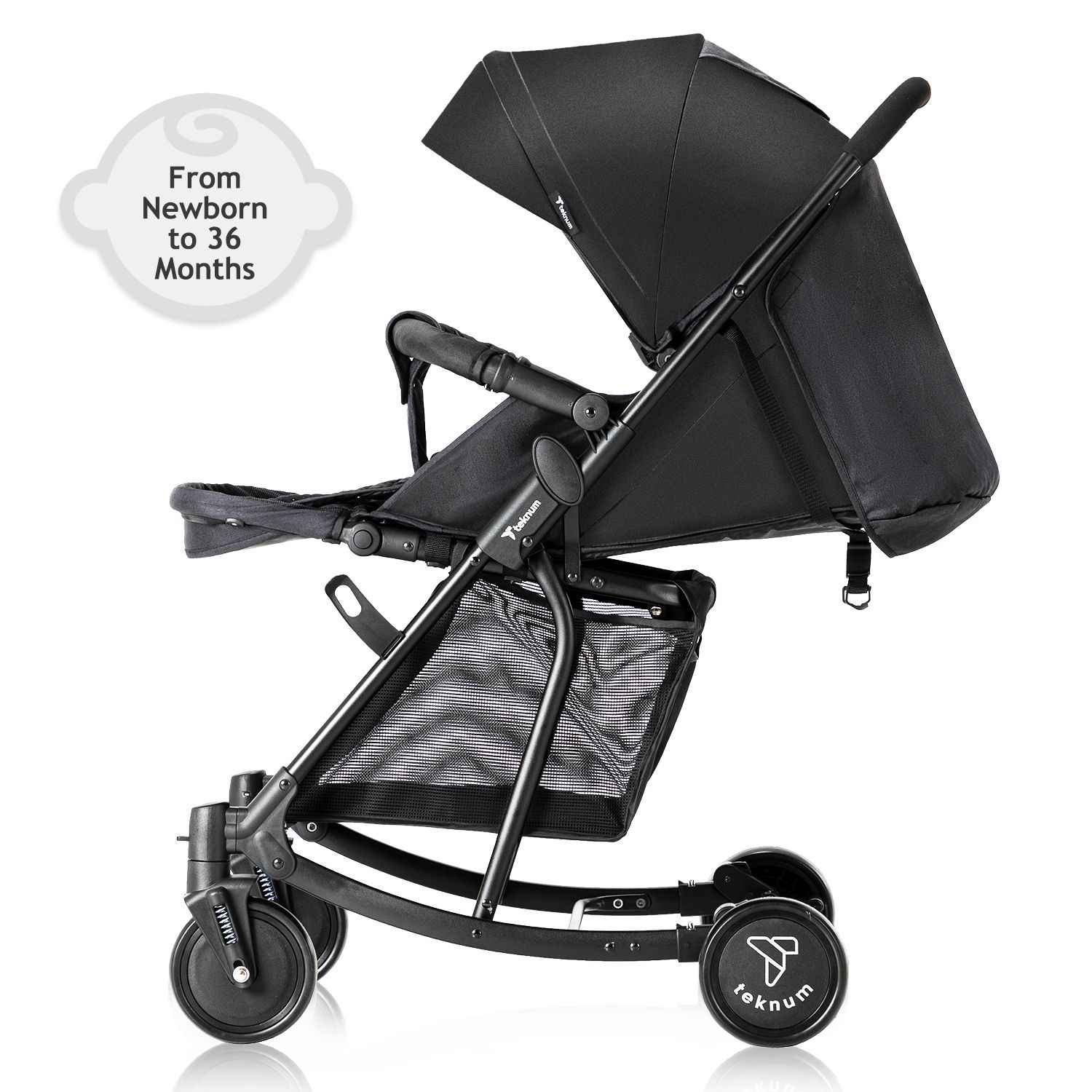 Teknum - Stroller with Rocker And Green Diaper Tote Bag- Black