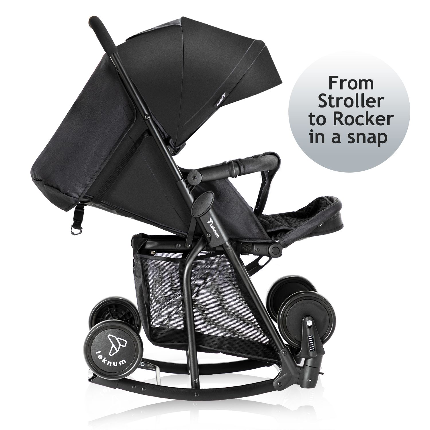 Teknum - Stroller with Rocker And Green Diaper Tote Bag- Black