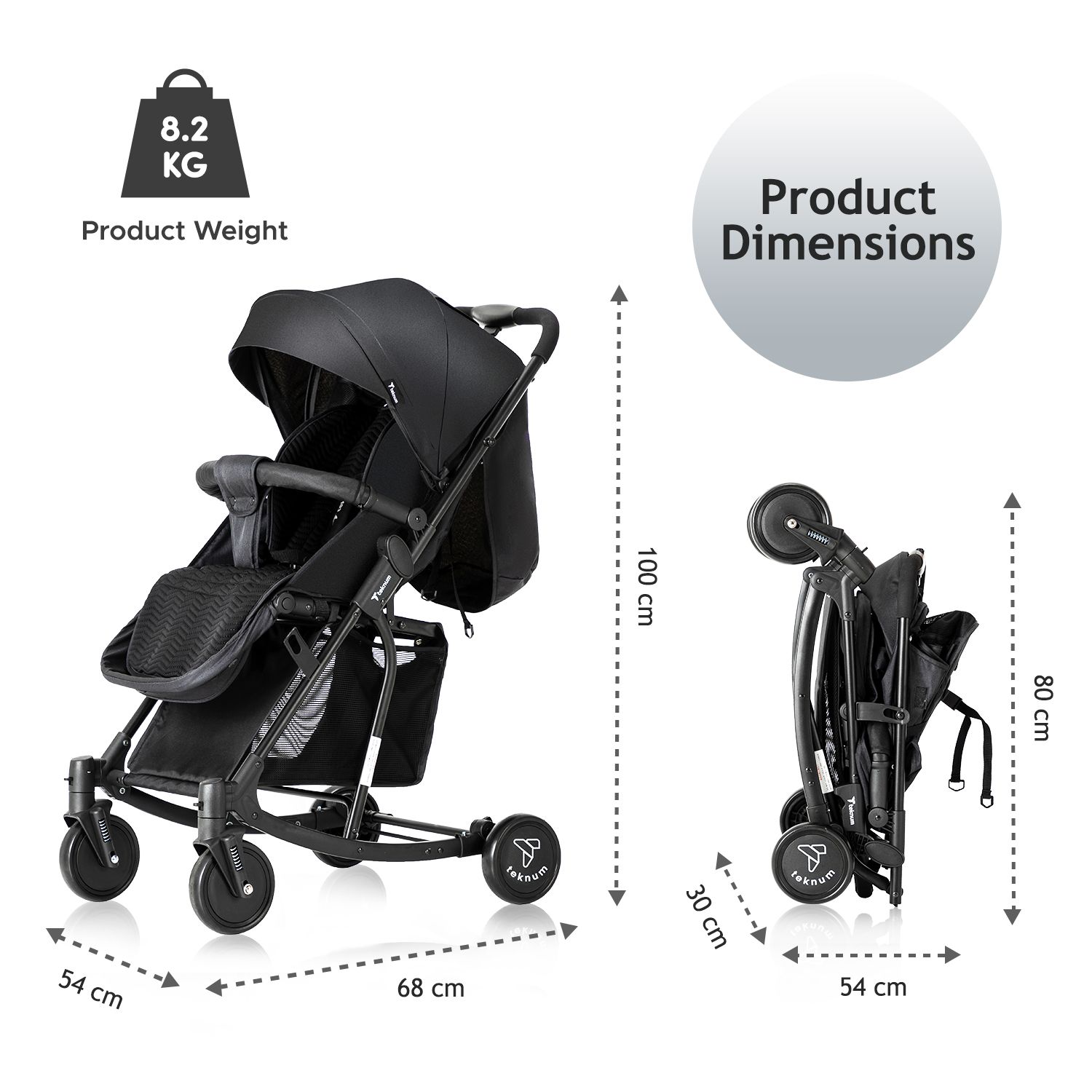 Teknum - Stroller with Rocker And Green Diaper Tote Bag- Black