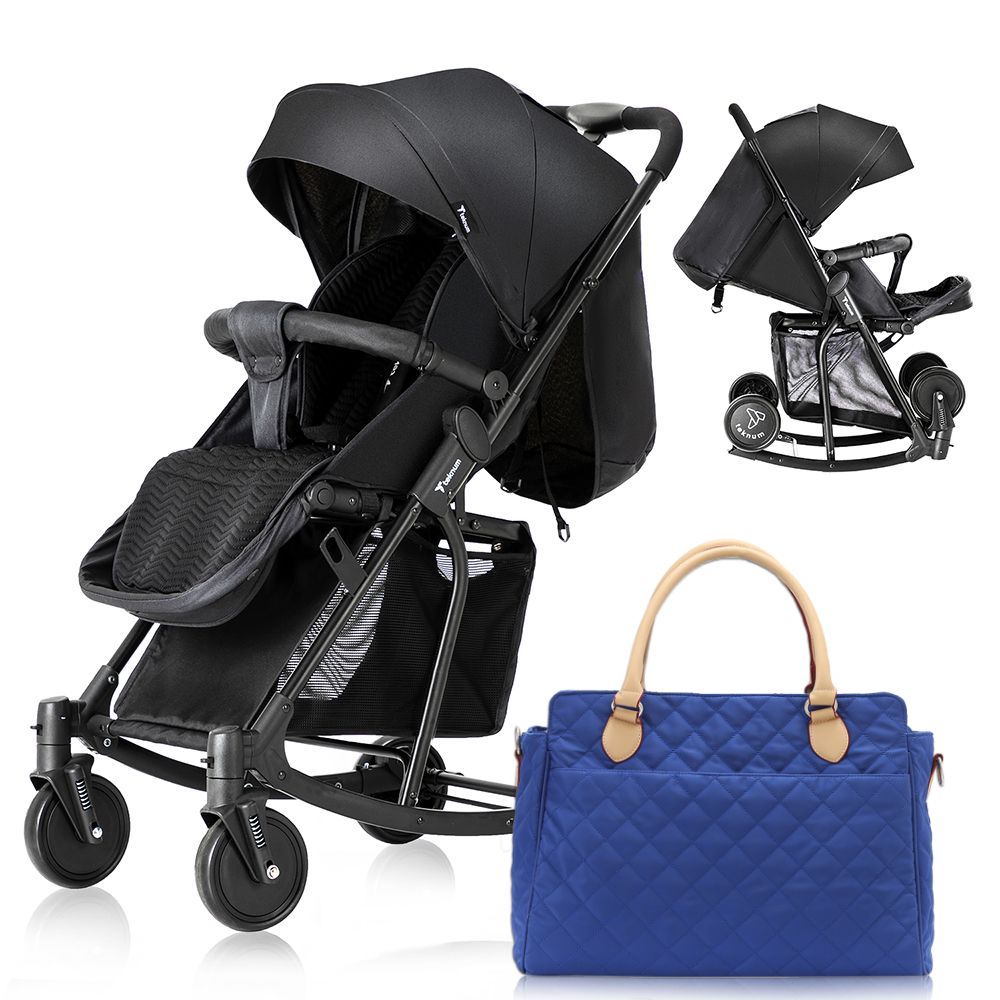 Teknum - Stroller With Rocker And Blue Diaper Tote Bag